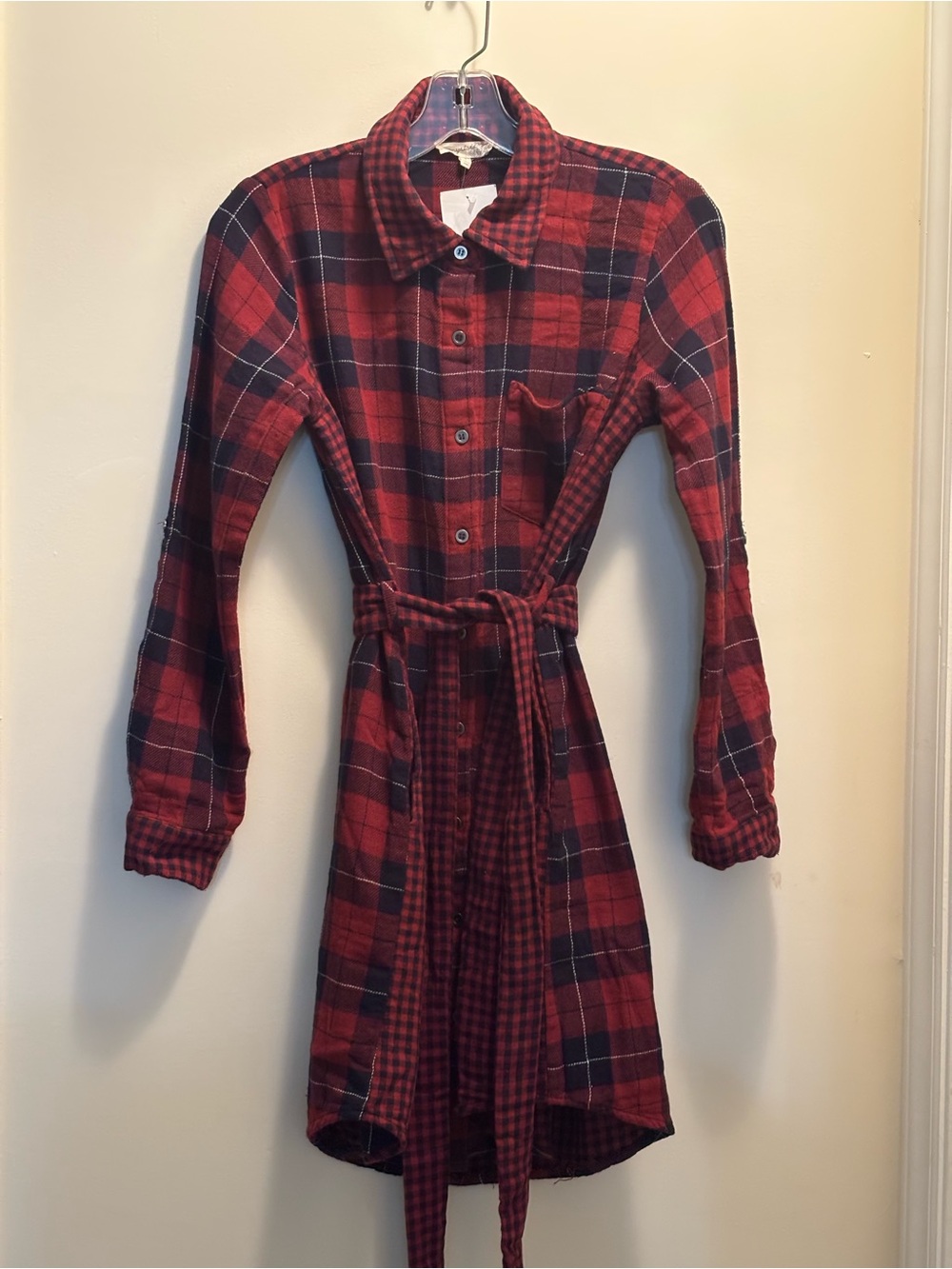 NWT Mystree  Front Tie Red/Navy Plaid Shirt Dress